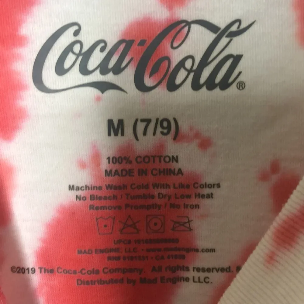 Coca-Cola Cropped long sleeve shirt tie dye girls size medium 7/9 - Picture 3 of 3